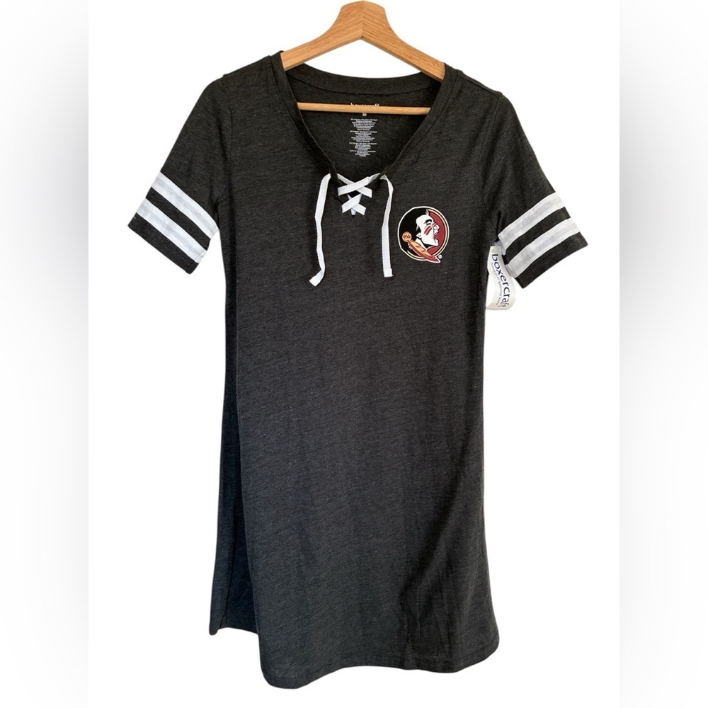 boxercraft Black Lace-Up Mini Dress with White Stripe Sleeves and Team Patch